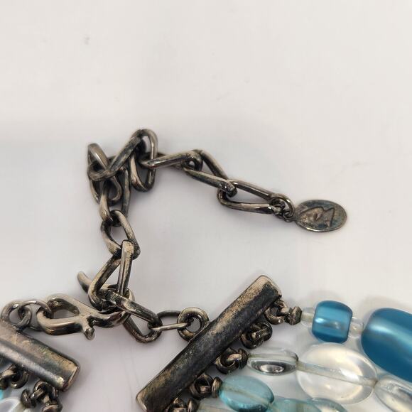 Liz Claiborne Ice Blue Beaded Layered Necklace Multi Strand Silver Tone Jewelry - Picture 4 of 7